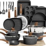 MAISON ARTS 30 Piece Pots and Pans Set Non Stick, Kitchen Cookware & Bakeware Sets with Nonstick Granite Coating, Baking Tray, Frying Pan and Saucepan, Black