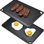 Bruntmor 2-in-1 Reversible Grill Plate – Pre-Seasoned Cast Iron Griddle Pan for Gas Stovetop, Oven, or Open Fire – 17×10-Inch Rectangular Double Sided Flat Pan for Camping, Roasting, and Grilling