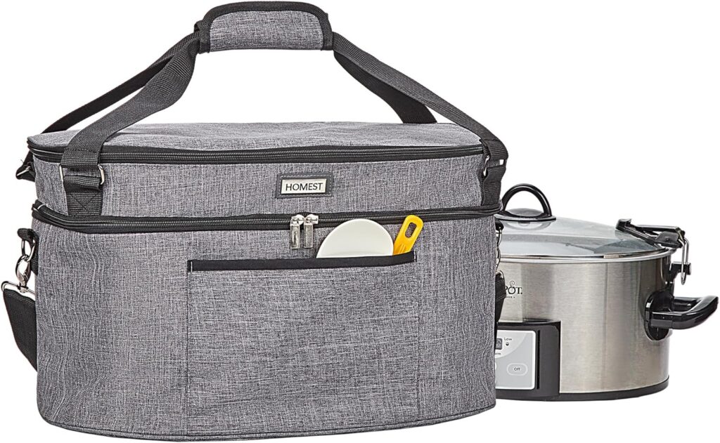 HOMEST Slow Cooker Bag for Crock-Pot 6-8 Quart, Insulated Travel Carrier with Easy to Clean Lining, Carry Case with Top Zip Compartment and Accessory Pocket
