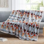 CASAAGUSTO Boho Sherpa Throw Blanket, Aztec Throw Blanket, Ultra Soft, Warm, Cozy, Plush, Thick Fleece Bohemian Blanket for Couch, Bed, Sofa (Blue Grey 50 * 60 Inch)