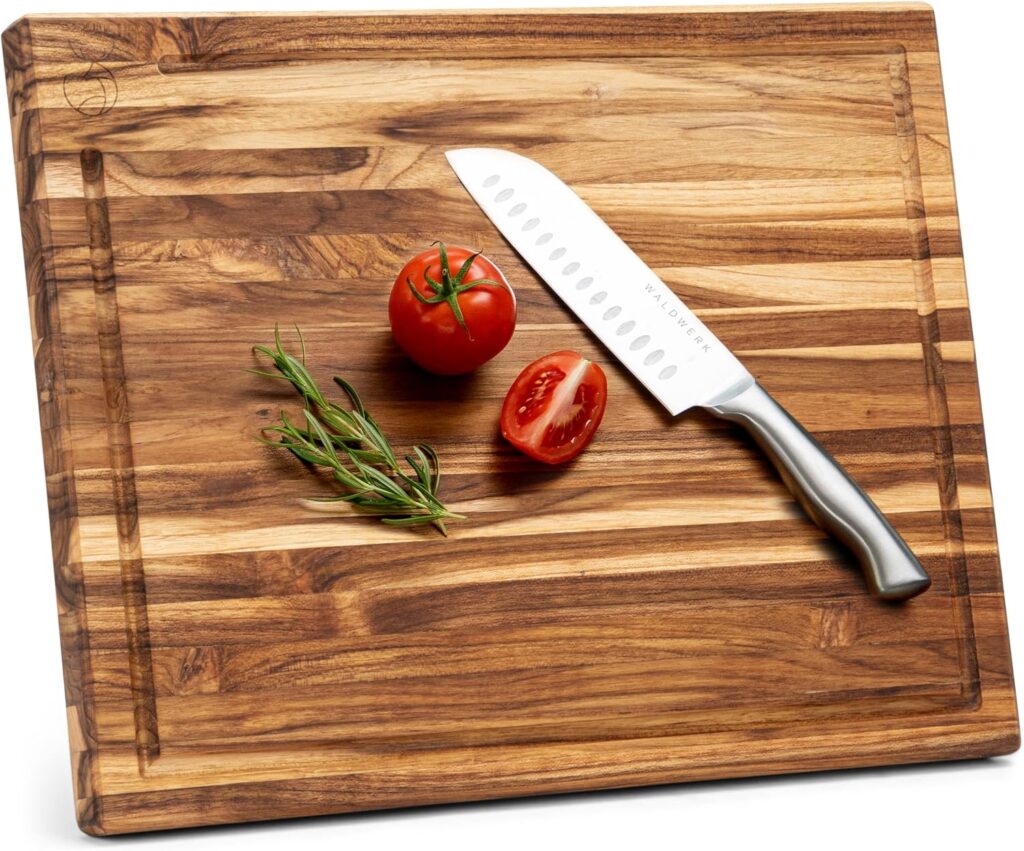 WALDWERK Large Teak Wood Cutting Board (18 x 14 x 1.2″) – Solid Wood Cutting Board – Large Teak Wood Chopping Board – Wooden Butcher Block for Kitchen