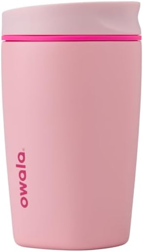 Owala SmoothSip Slider Insulated Stainless Steel Coffee Tumbler, Reusable Iced Coffee Cup, Hot Coffee Travel Mug, BPA Free 12 oz, Pink (Pucker Up) | SmoothSip, Slider, Insulated, Reusable, Iced Coffee Cup