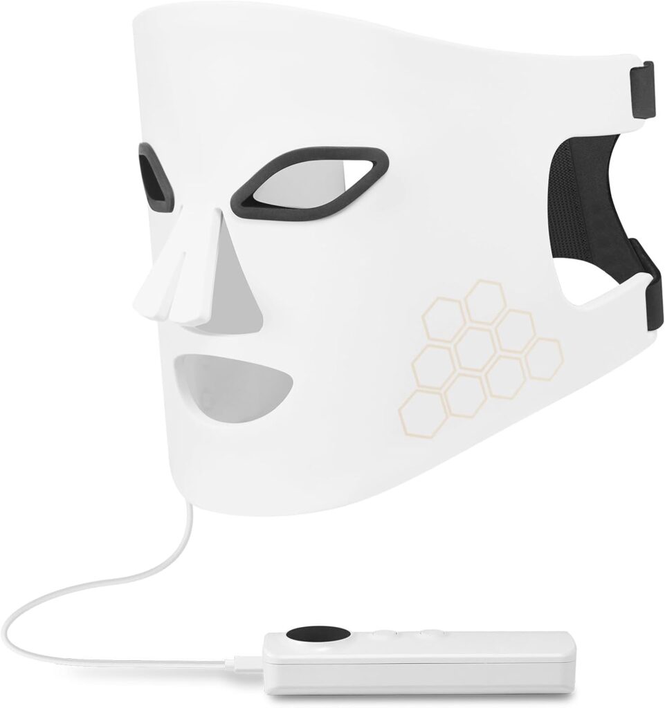 LED Facial Light Therapy Mask for Acne & Skin Rejuvenation Flexible Silicone Face Mask with Multiple Light Modes, Rechargeable Remote Controller, at-Home Skincare Device for Sensitive Skin, HK207