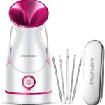 Amconsure Facial Steamer – Nano Ionic Face Steamer Warm Mist Steamer for Home Sauna SPA, Humidifier for Face Steamer for Deep Cleaning Unclogs Pores Sinuses – Bonus 5 Piece Stainless Steel Skin Kit