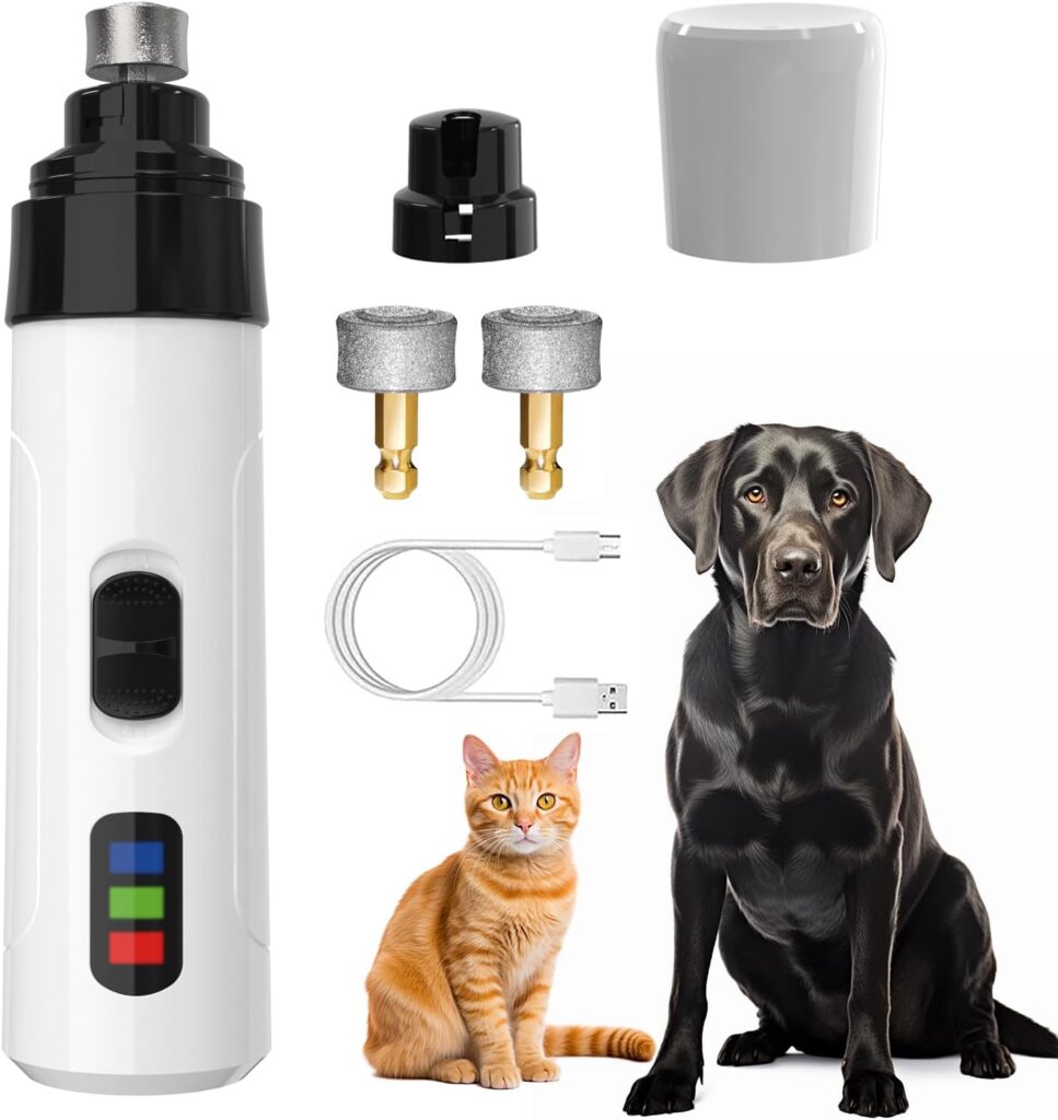 Dog Nail Grinder Upgraded,Professional 2-Speed Pet Nail Trimmer,Quiet and Low-Vibration Dog Nail Trimmers,and 3 Ports for Large,Medium,Small Pets with Hard or Thick Nail