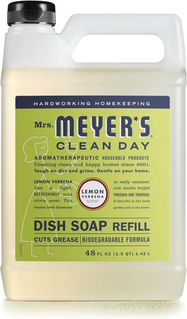 MRS. MEYER’S CLEAN DAY Liquid Dish Soap Refill, Lemon Verbena (48 Fl Oz (Pack of 1))