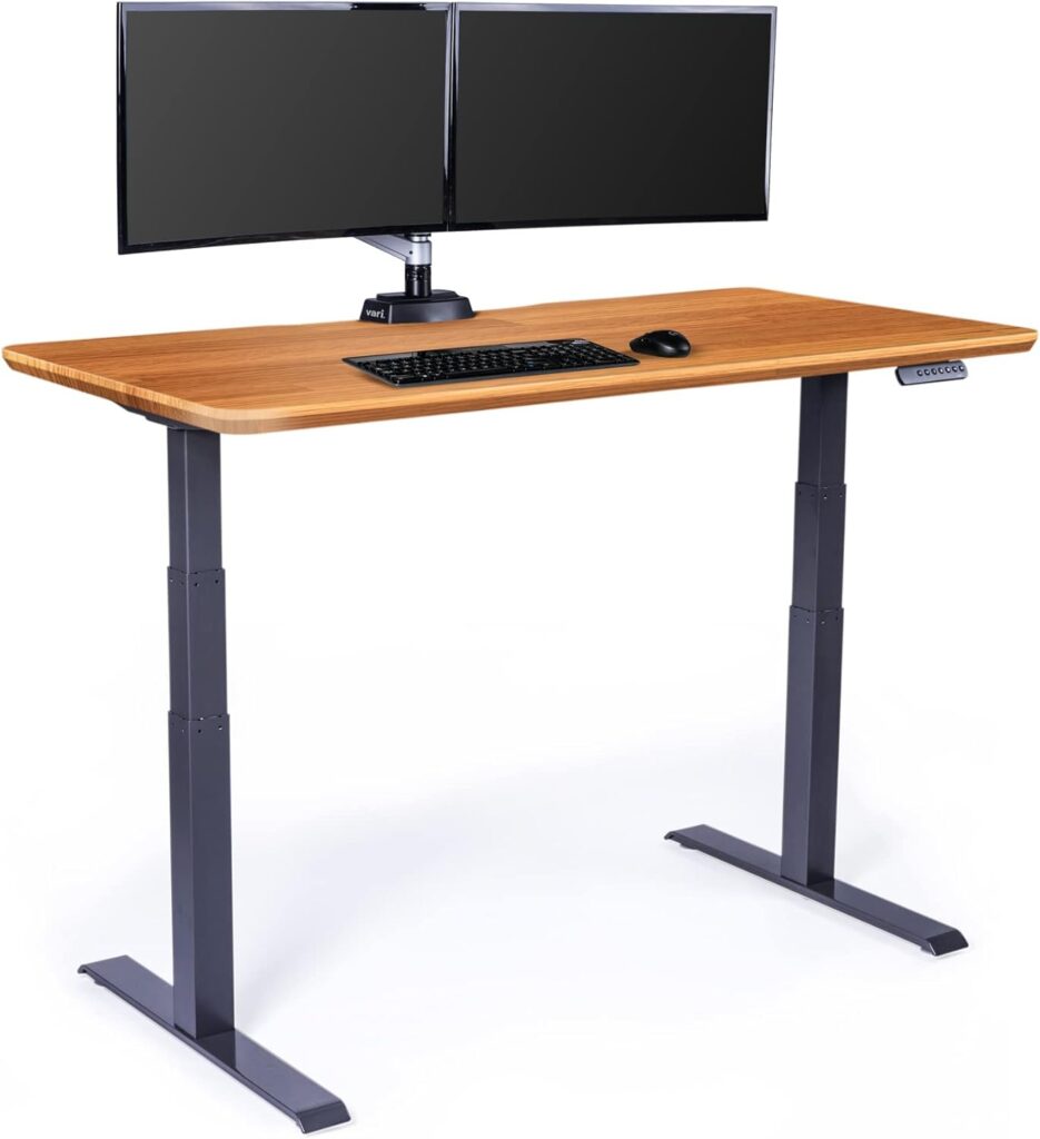 Vari Classic Electric Standing Desk – VariDesk Height Adjustable Sit/Stand Desk – Dual Motor with Memory Presets, Stable T-Style Legs – Gaming or Home Office Workstation – 60”x30”, Butcher Block