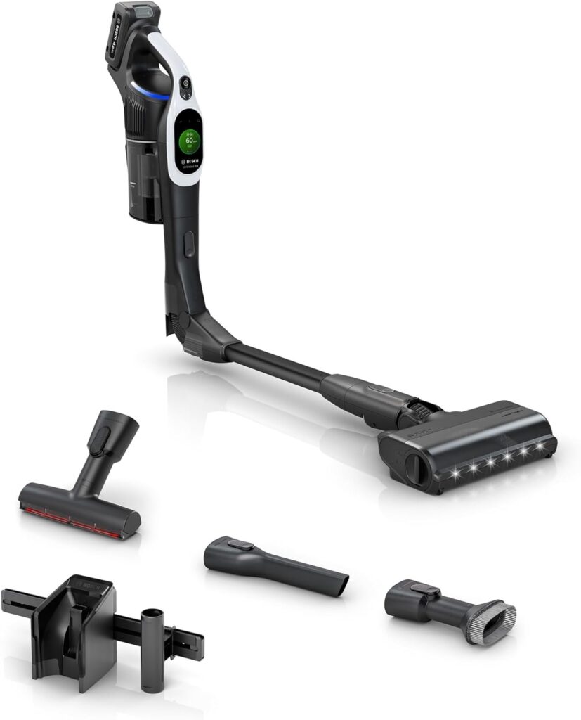Bosch Unlimited 10 Cordless Vacuum, 80min Runtime, 90° Bendable Tube, +3 Accessories, >99.9% Dust Pick-up, Dust Compression Avoids Dust Clouds, HEPA Filter, for Carpet, Hardwood, & Upholstery