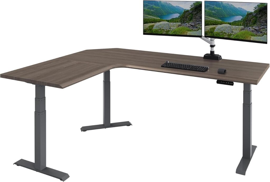 Vari ComfortEdge 80×60 L-Shape Electric Standing Desk – Height Adjustable Sit-Stand Corner Desk for Home Office with Reversible Left/Right Design + Espresso Wood Top/Slate Legs (Ships in 3 Boxes)