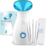 Pure Daily Care NanoSteamer Large 3-in-1 Nano Ionic Facial Steamer with Precise Temp Control – Humidifier – Unclogs Pores – Blackheads – Spa Quality – Bonus 5 Piece Stainless Steel Skin Kit (Teal)