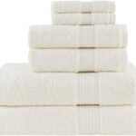 Madison Park Organic 100% Cotton Bathroom Towel Set, Hotel & Spa Quality Highly Absorbent, Quick Dry, Include for Shower, Handwash & Facial Washcloth, Multi-Sizes, Ivory