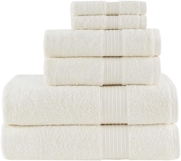 Madison Park Organic 100% Cotton Bathroom Towel Set, Hotel & Spa Quality Highly Absorbent, Quick Dry, Include for Shower, Handwash & Facial Washcloth, Multi-Sizes, Ivory