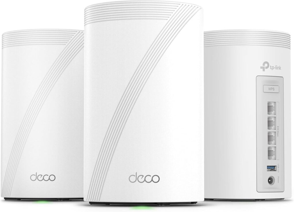 TP-Link Deco 7 Pro BE63 Tri-Band WiFi 7 BE10000 Whole Home Mesh System – 6-Stream 10 Gbps, 4×2.5G Ports Wired Backhaul, 4X Smart Internal Antennas, VPN, HomeShield, Free Expert Support (3-Pack)