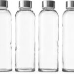 Epica Clear Glass Bottles with Lids, 18oz Resuable Glass Water Bottles for Juicing with Stainless Steel Cap to store Milk, Smoothie, etc., 100% Leak Proof, Durable and Dishwasher Safe (Set of 6)
