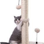 MECOOL Cat Scratching Post Premium Basics Kitten Scratcher Sisal Scratch Posts with Hanging Ball 22in for Kittens or Smaller Cats (22 inches for Kitten, Beige)