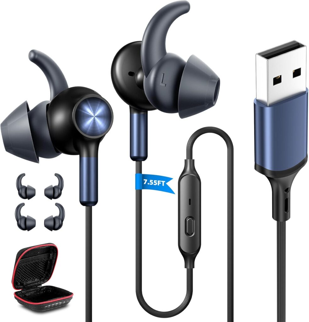 USB Headphones Headset with Microphone for PC 7.5 Ft Cable, USB A Headphones for Computer Office Meeting, Wired USBA Earbuds with Mute Stereo Noise Isolating Call Laptop Earphones for Dell Surface