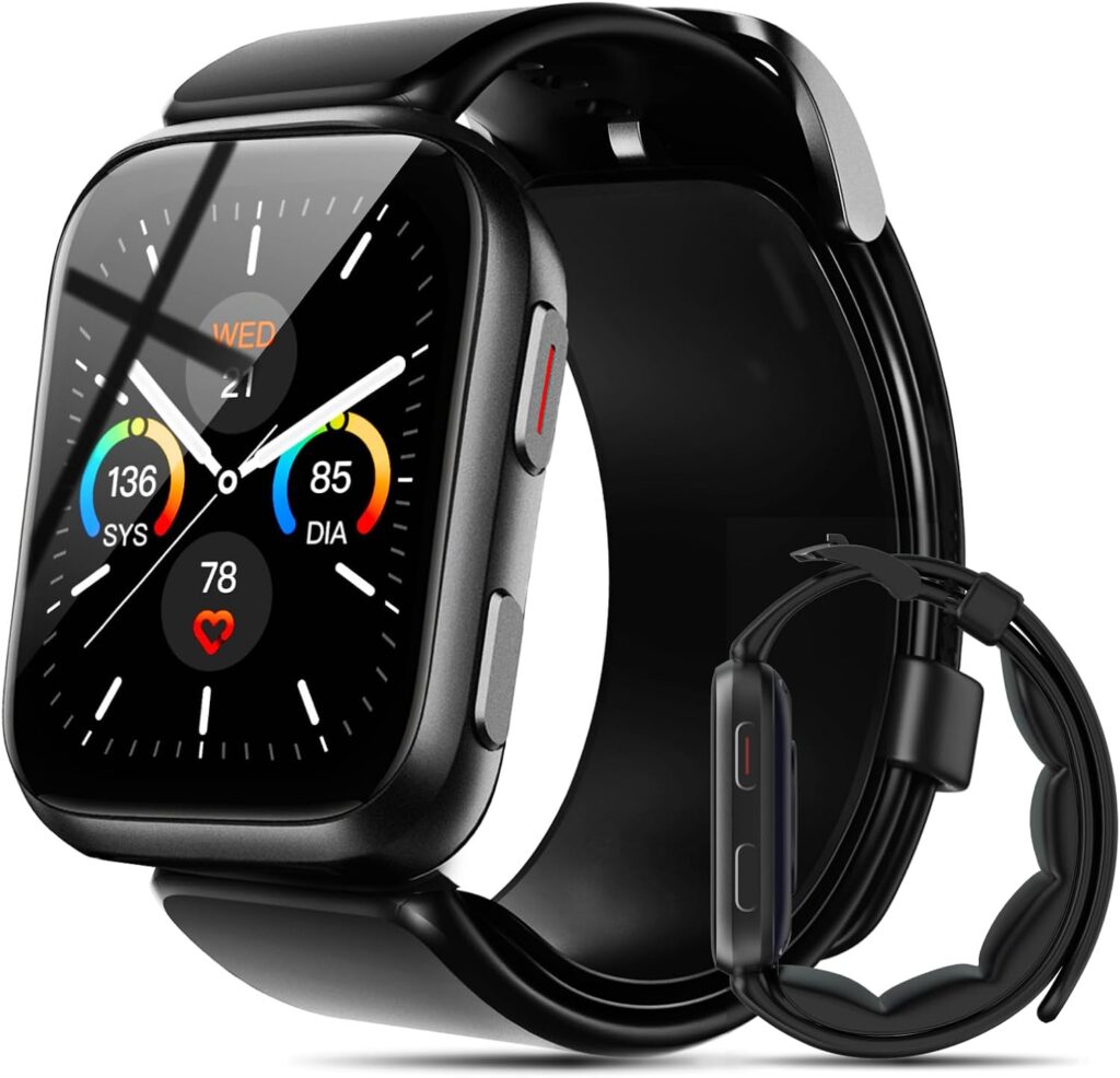 Blood Pressure Watch, 1.95” Blood Pressure Monitor with Air Pump Cuff, Smart Watch with Blood Pressure Sleep Monitor Sports Tracking for Android iOS Supports Data Sharing, Reminder Monitoring