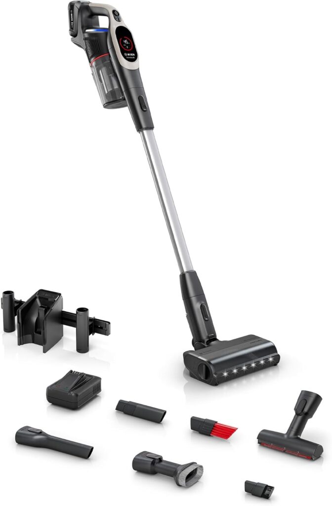 Bosch Unlimited 9 Cordless Vacuum, Dark Cream, Fast Charger, +6 Accessories, 60min Runtime, >99.9% Dust Pick-up, Dust Compression Avoids Dust Clouds, HEPA Filter, for Carpet, Hardwood, & Upholstery