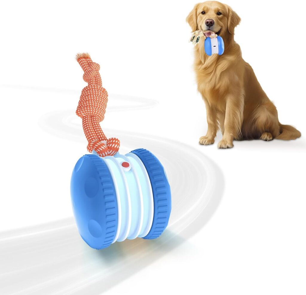 PJC Interactive Dog Toy – Automatic Electric Rolling Ball with Rope, Motion-Activated Play, Random Movement, Rechargeable, Ideal for Boredom Relief for All Dog Sizes