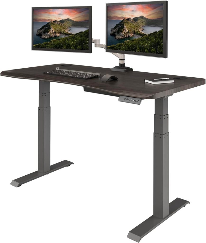 Vari Ergo 54×26 Electric Standing Desk – Height Adjustable Sit Stand VariDesk + Curved Waterfall Edge, 4 Memory Settings, Quick Assembly, Cable Management, 200 lb Capacity – Espresso (2 Boxes)