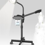 TASALON Professional Ionic Facial Steamer, 2-in-1 Face Steamer for Facial with 5X Magnifying Foldable Arm, Mist Face Steamer Salon Spa Beauty Skin Care Equipment, Aroma Therapy Nozzle Included- Blcak