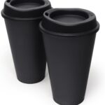 Rolling Sands USA Made 16 oz Reusable Coffee Cups with Lids 2 Pk, To Go Travel Cups, Hot or Cold Drinks, Dishwasher and Microwave Safe, Black