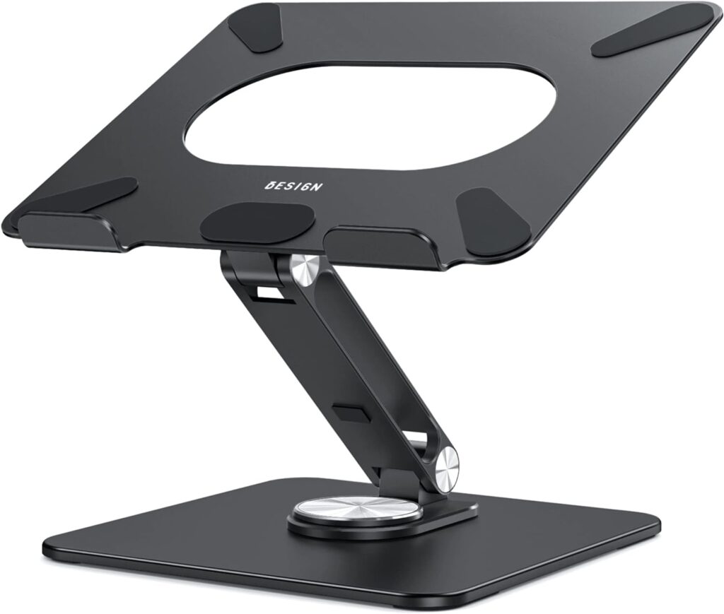 BESIGN LSX7 Laptop Stand with 360 Rotating Base, Ergonomic Adjustable Notebook Riser Holder Compatible with Air, Pro, Dell, HP, Lenovo More 10-15.6″ Laptops (Black)