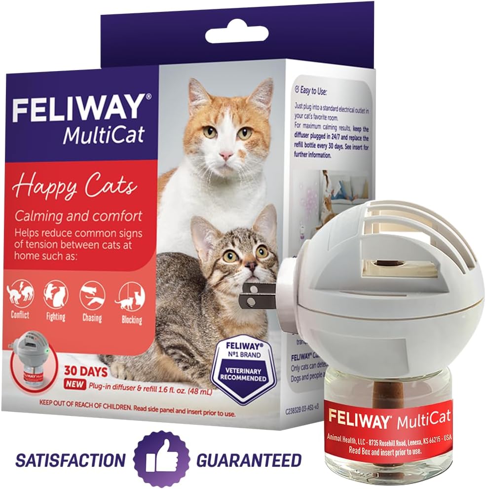 FELIWAY MultiCat 30 Day Cat Calming Plug In Pheromone Diffuser Starter Kit, 48ml – Helps Reduce Conflicts and Signs of Tension in Multi-Cat Households