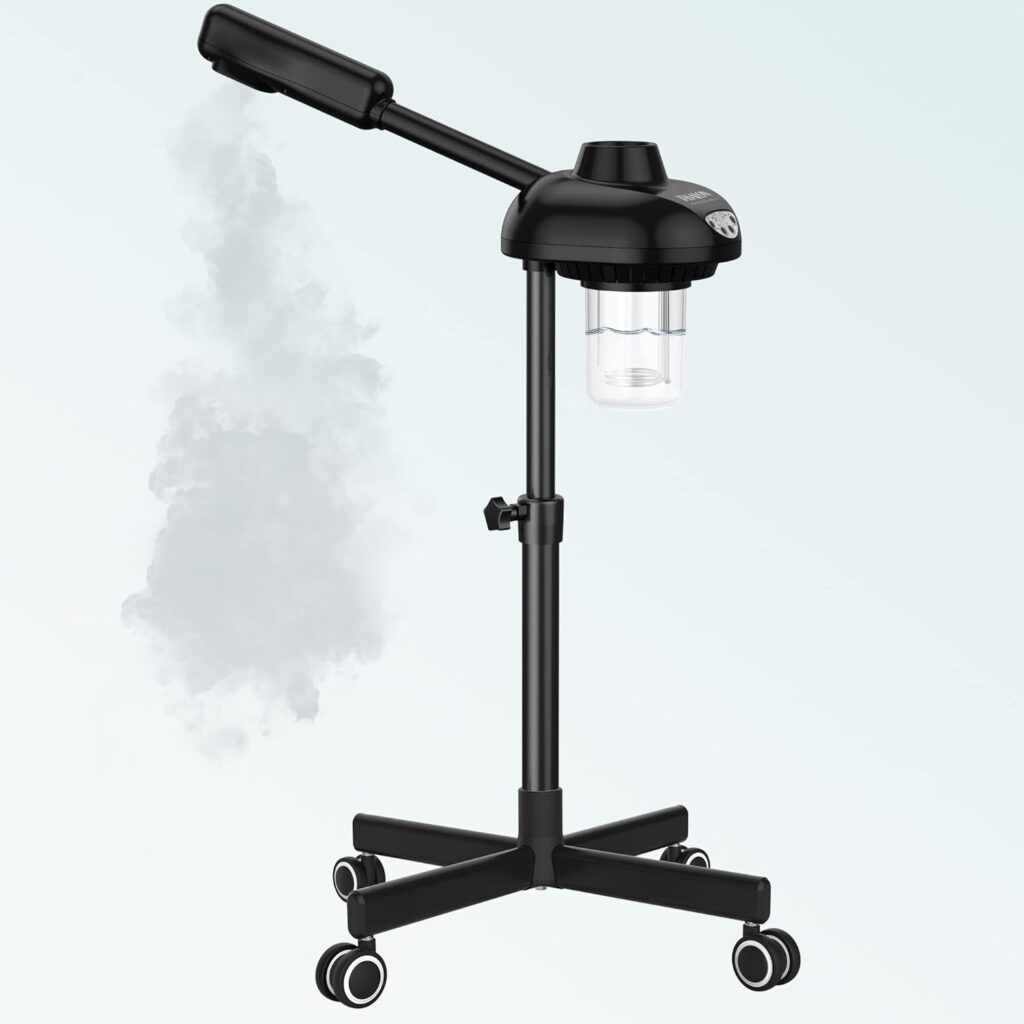 TASALON Steamer on Wheels for Professional Skin Rejuvenation, Facial Steamer Kit for Home, Spa, Clinic – Warm Mist, Ozone Face Humidifier – Pore Opener and Cleanser-Black
