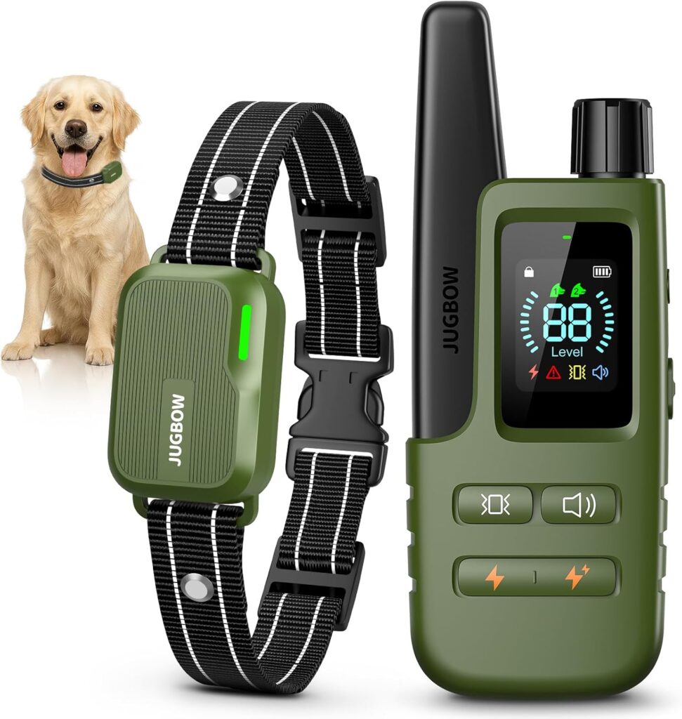 Jugbow Dog Shock Collar – 4500FT Dog Training Collar with Remote, IPX8 Waterproof Electric Dog Collar with 4 Training Modes, Security Lock, Rechargeable eCollar for 10-120lbs Small Medium Large Dogs