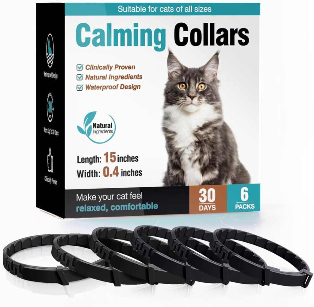 Calming Collar for Cats 6 Pack Cat Calming Pheromones Collar Stress and Anxiety Relief for 30 Days Pheromone Collars Adjustable Calm Care Products Anti Aggression Stop Meowing Relaxer for Cats in Heat