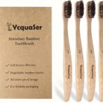 Bamboo Toothbrushes,Travel Toothbrush&Horse Bristle(4-Pack),Natural Soft Bristles for Adults,100% Biodegradable,Plastic & Nylon Free