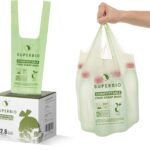 SUPERBIO 2.6 Gallon Compostable Bags with Handles, 100 Count,1 Pack, Food Scrap Bags Certified by BPI and OK compost INDUSTRIAL, 9.84L