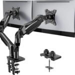 HUANUO Dual Monitor Stand, Fully Adjustable Gaming Monitor Desk Mount for 13–32″ Computer Screens, Full Motion VESA 75×75/100×100 with C-Clamp & Grommet Base, Each Arm Holds 4.4 to 19.8 lbs