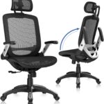 GABRYLLY Ergonomic Office Chair, High Back Home Desk Chair with Headrest, Flip-Up Arms, 90-120° Tilt Lock and Wide Cushion, Big and Tall Mesh Chairs for Man Woman, Black Task Chair