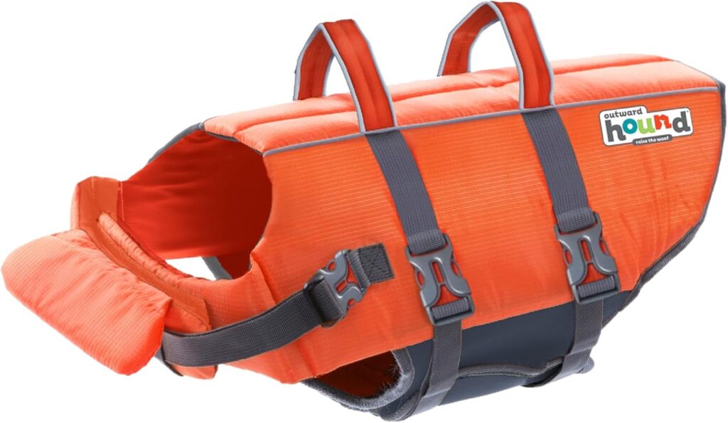 Outward Hound Granby Splash Dog Life Jacket, High-Buoyancy Dog Life Vest for Swimming, Boating, and Water Safety, Medium, Orange