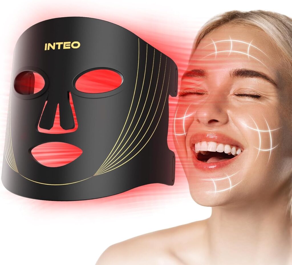 INTEO Red Light Therapy for Face, 3 Modes Portable Led Face Mask Light Therapy with Remote, Near-infrared 850 Red Light Mask with Timing Function, Led Light Therapy At Home 180 LED Beads