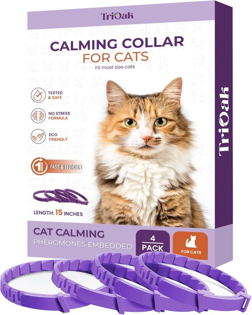 Calming Collar for Cats: Pheromone-Infused Behavior Support, Long-Lasting 30-Day Effect, Adjustable & Waterproof, 4-Pack (Purple)