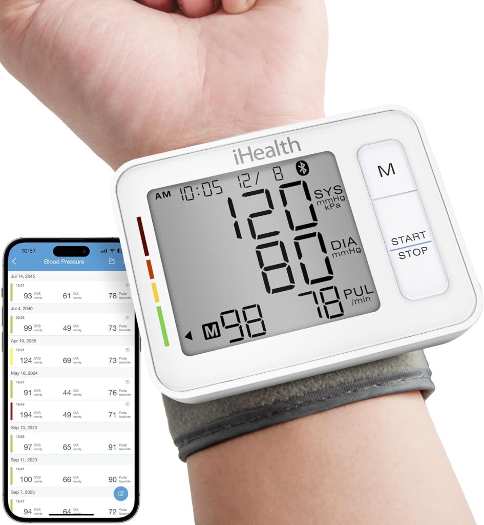 iHealth Push Wrist Blood Pressure Monitor, Digital Bluetooth Blood Pressure Machine with Large Display and Portable Carrying Case for at Home and Travel Use