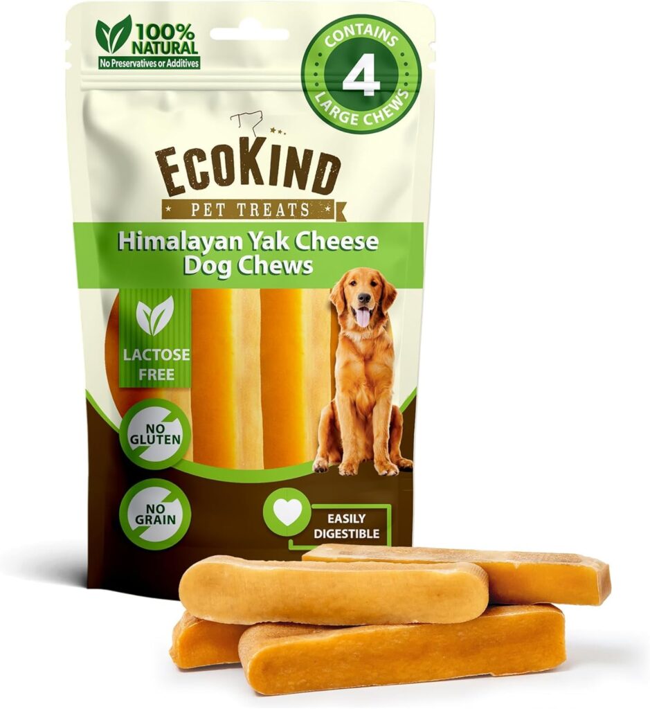 EcoKind Premium Gold Yak Cheese Himalayan Dog Chews, Dog Treats Large Breed, All Natural, High Protein, for Aggressive Chewers, Large – 4 Chews (1 lb)