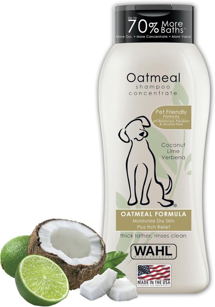 Wahl USA Dry Skin & Itch Relief Pet Shampoo for Dogs – Oatmeal Formula with Coconut Lime Verbena Scent & Pet Friendly Formula, 24 Oz – Model 820004A