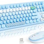 MOFII Wireless Keyboard and Mouse Combo, Cute Retro Typewriter Keyboard and Silent Mouse, 2.4GHz Full Size Computer Keyboard Wireless Mouse Set for PC, Laptop, Desktop, Windows (Blue Colorful)