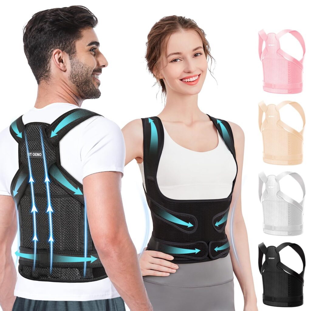 Fit Geno Back Brace Posture Corrector for Women and Men, Shoulder Straightener, Adjustable Full Back Support, Upper and Lower Back Pain Relief – Scoliosis, Hunchback, Hump, Thoracic, Spine Corrector