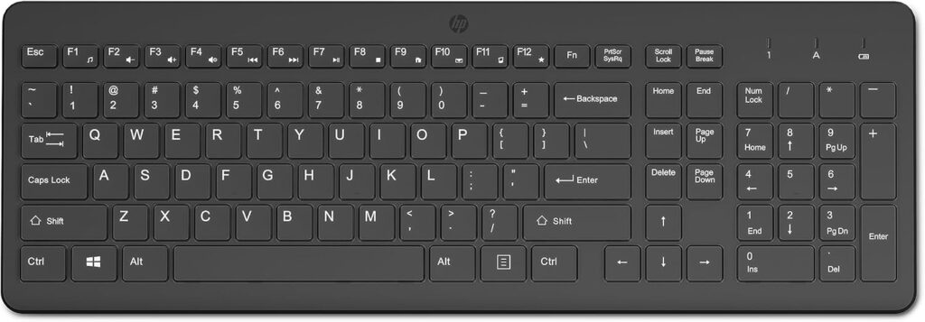 HP 220 Wireless Keyboard – 2.4GHz Connectivity w/Data Encryption – Low-Profile Chiclet Keys – Win/Mac – Laptop, PC Compatible – Shortcut Keys & Num Pad – LED Num, Caps, & Scroll Lock (‎‎805T2AA#ABA)