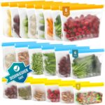 IDEATECH 20Pack Reusable Bags Dishwasher Safe, Leakproof Reusable Freezer Bags, BPA Free Healthy Food Storage Contaizers Sandwich Snack Baggies for Lunch Travel(8 Gallon 6 Quart 6 Snack,Colored)