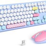 MOFII Wireless Keyboard and Mouse Combo – 2.4GHz Full-Size Retro Typewriter Keyboard with Round Keys, 3 Level Adjustable Optical Mouse, Plug & Play – Compatible with PC/Laptop/Desktop – Light Blue Mix