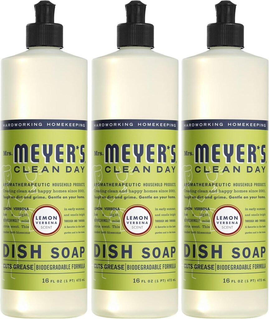 MRS. MEYER’S CLEAN DAY Liquid Dish Soap, Lemon Verbena, 16 fl. oz – Pack of 3