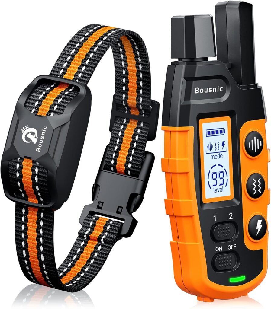 Bousnic Dog Shock Collar – 3300Ft Dog Training Collar with Remote for 5-120lbs Small Medium Large Dogs Rechargeable Waterproof e Collar with Beep (1-8), Vibration(1-16), Safe Shock(1-99) (Orange)