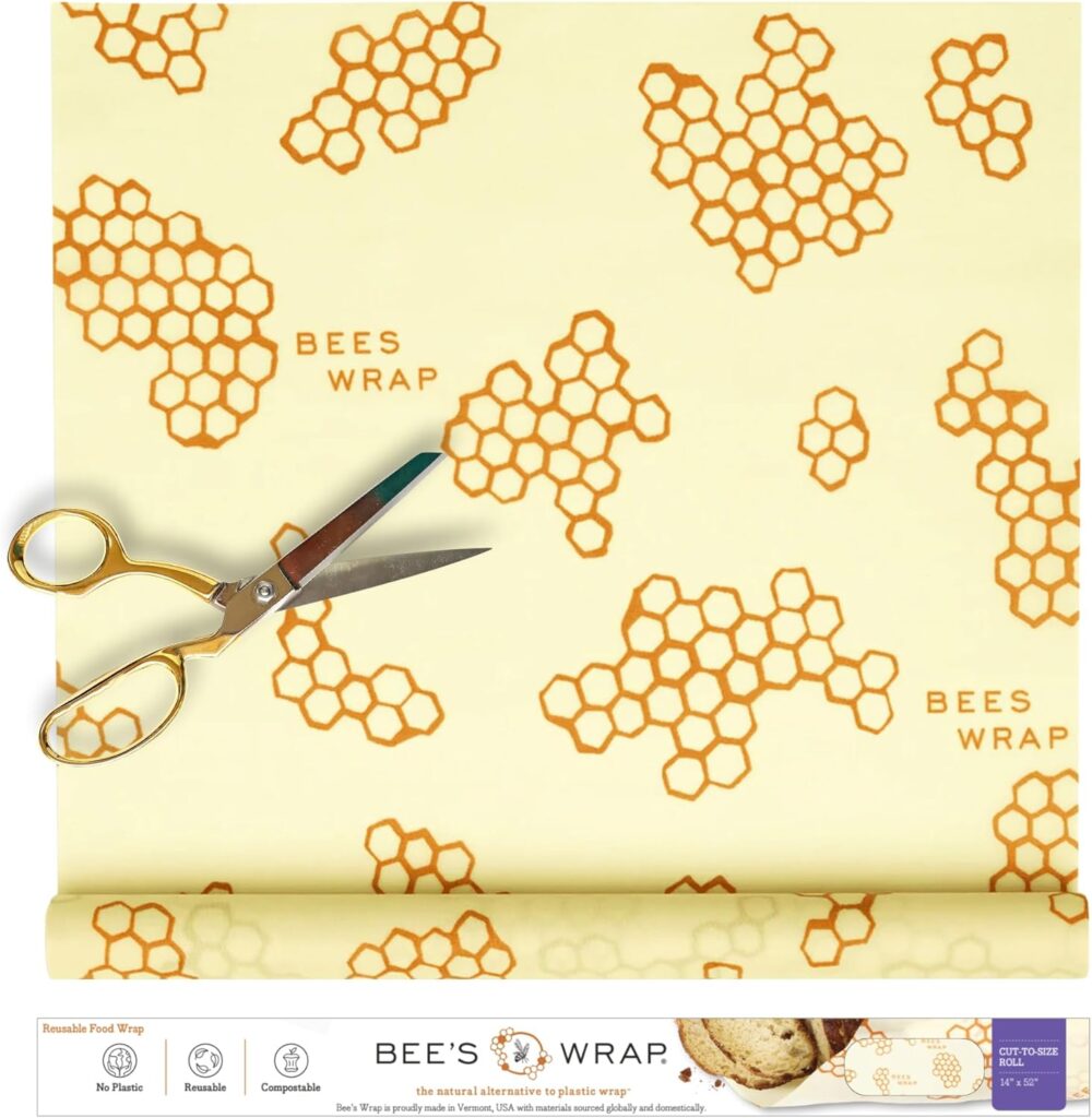 Bee’s Wrap Beeswax Wraps for Food – Cut to Size 14×52″ Wax Paper Roll – Made in USA Reusable Waxed Paper & Bowl Covers – Organic & Eco-Friendly Alternative to Aluminum Foil & Plastic Wrap, Honeycomb