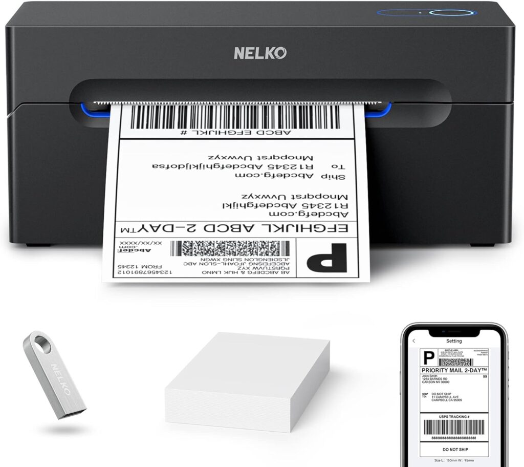 Nelko Bluetooth Thermal Shipping Label Printer, Wireless 4×6 Shipping Label Printer for Small Business, Support Android, iPhone and Windows, Widely Used for Amazon, Ebay, Shopify, Etsy, USPS
